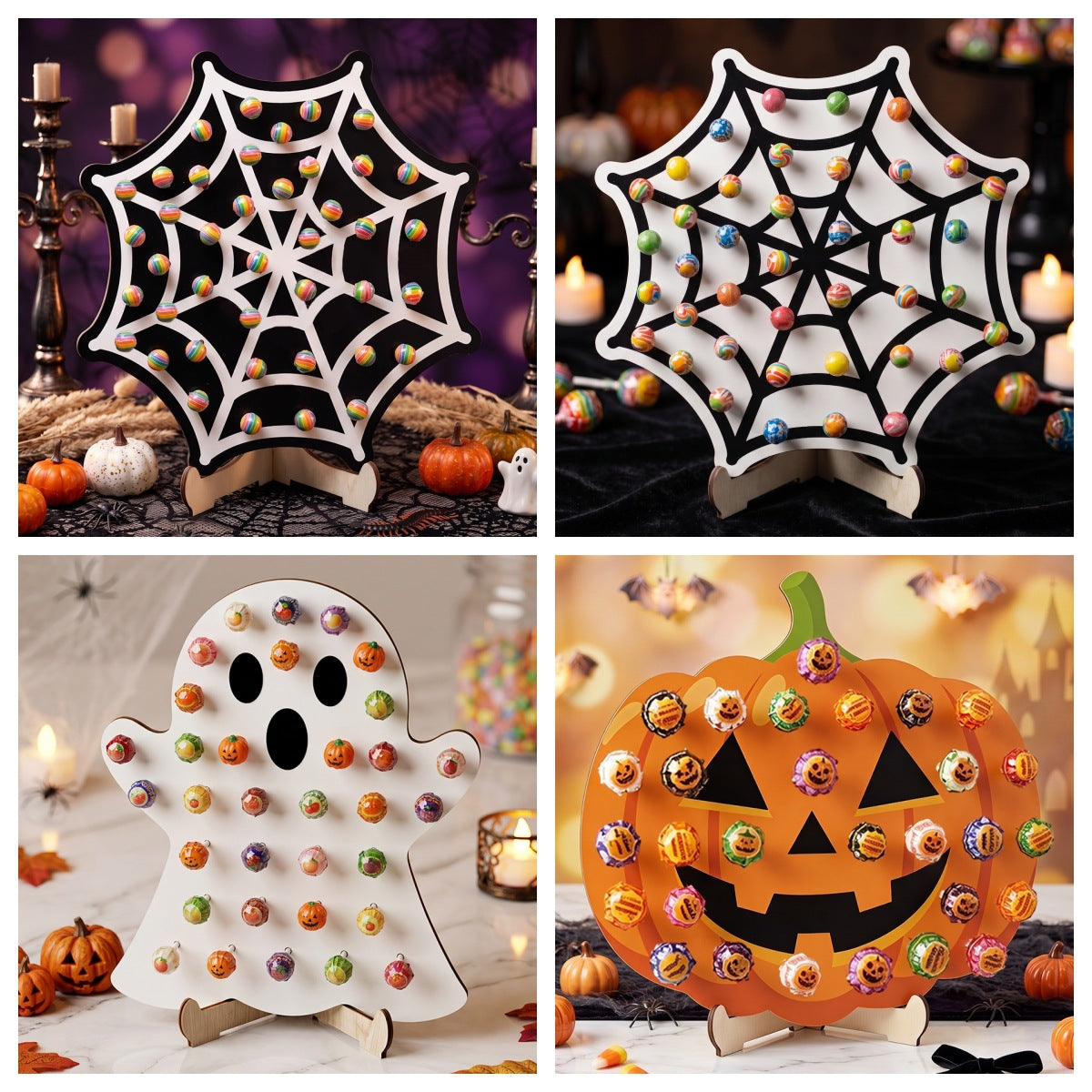 Halloween-Lutscherhalter aus Holz im 4er-Set