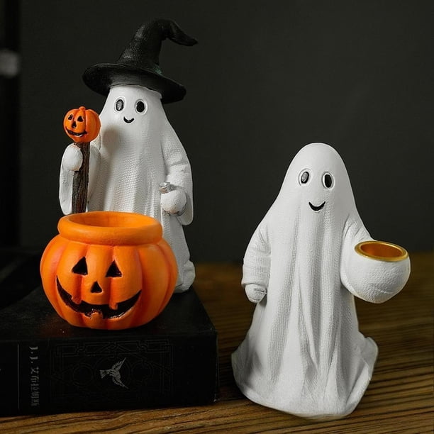 Halloween-Harzfiguren mit Geist und Kürbis