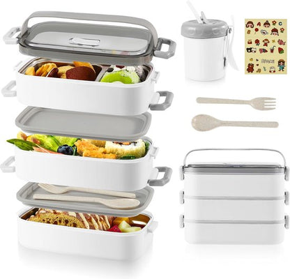 Dreistufige Lunchbox mit Besteck und separaten Behältern