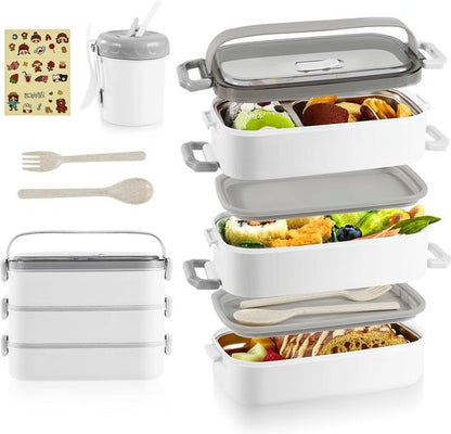 Dreistufige Lunchbox mit separaten Behältern und Besteck
