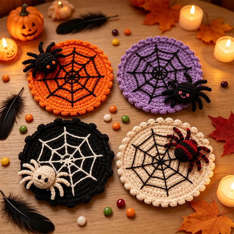 Gehäkelte Spinnennetz-Untersetzer für Halloween