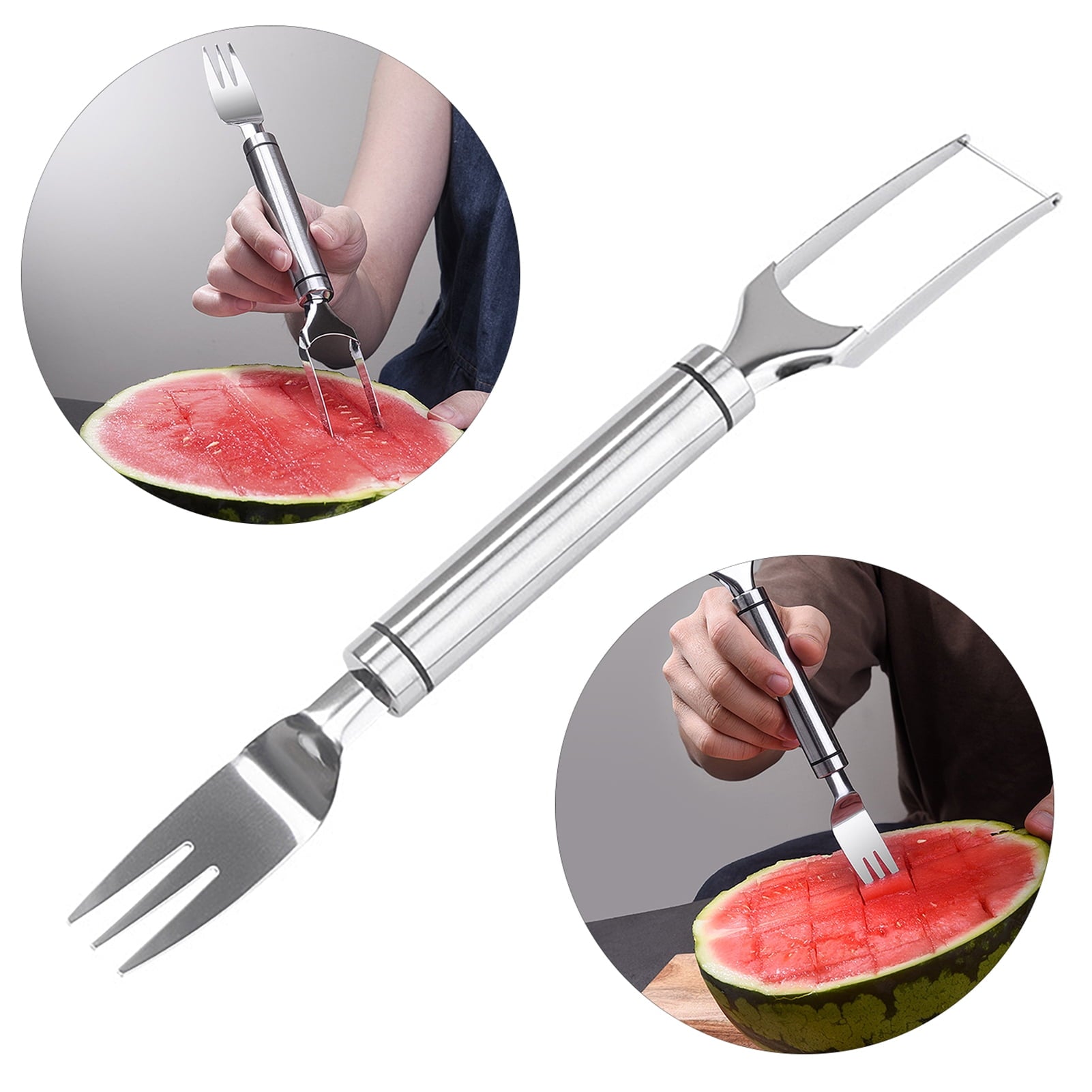 2-in-1-Edelstahl-Wassermelonenschneider mit Gabel