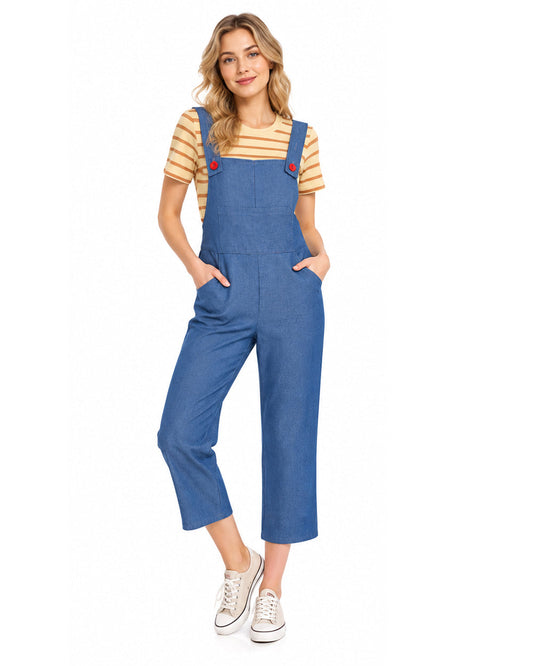Damenkostüm mit gestreiftem Shirt und Jeans-Latzhose